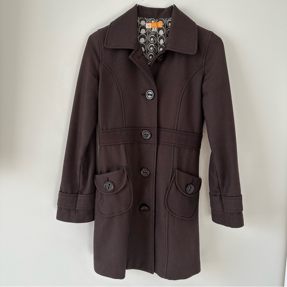 Tulle Anthropologie Vintage Peacoat Brown Coat Retro Patterned Winter Outerwear - Picture 3 of 16